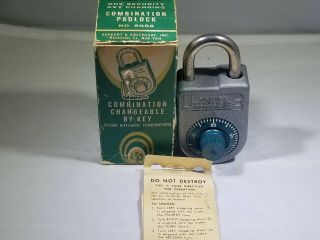 Vintage Nos Combination Changeable Padlock By Key Lock Sargent & Greenleaf Inc