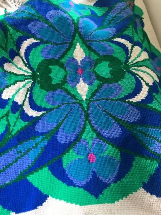 Vintage Mid Century Mod Crocheted Butterfly Flower Afghan Blanket Retro 1970 