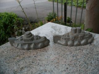 Set Of 2 Antique Candy Chocolate Mold Boat Ship Metal Vintage Heavy Hinged Pair