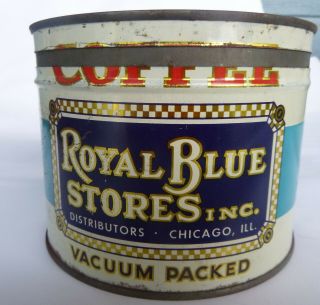 Vintage Roval Blue Stores Coffee 1 Lb Keywind Tin Can Right Lid Chicago,  Ill