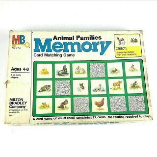 Vintage 1980 Milton Bradley Mb Animal Families Memory Match Card Game