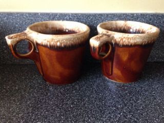 Pair Vintage Hull Brown Drip Glaze Coffee Mugs