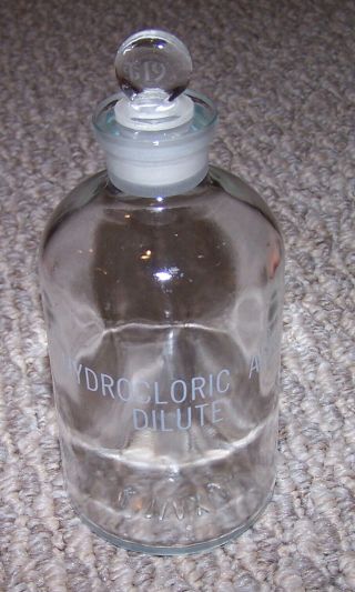 Vintage Hydrocloric Acid Dilute Glass Apothecary Bottle With Stopper Jar 5 1/16