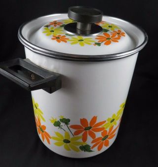 Ekco Country Garden Porcelain Clad 4 Piece Soup Pot 3 Section Steamer Vintage