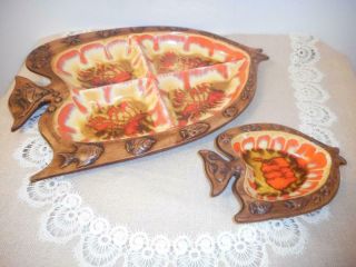 Vintage Set Treasure Craft Ceramic Fish Serving Tray Platter Dish