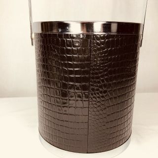 Vintage Kromex Ice Bucket Chrome Black Faux Crocodile Wood Handles 5