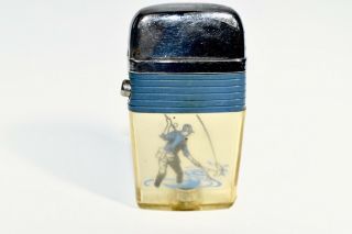 Vintage Scripto Vu Lighter Blue Band Fly Fisherman Fishing Cigarette Lighter