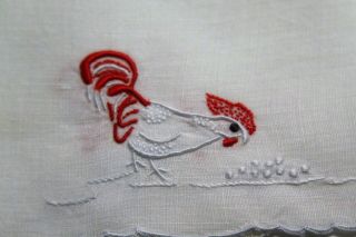 Vtg Antique Lace Linen Madeira Hand Embroidered Rooster Cocktail Napkins Set 8 2