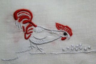 Vtg Antique Lace Linen Madeira Hand Embroidered Rooster Cocktail Napkins Set 8 3