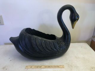 Vintage Black Swan Flower Pot Planter Blow Mold Yard Decor
