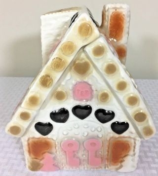 Vintage Cookie Jar Gingerbread House 1940s 1950s Pink Brown Cottage Candy House