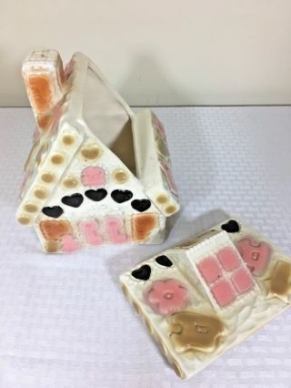 Vintage Cookie Jar Gingerbread House 1940s 1950s Pink Brown Cottage Candy House 2