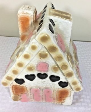Vintage Cookie Jar Gingerbread House 1940s 1950s Pink Brown Cottage Candy House 4