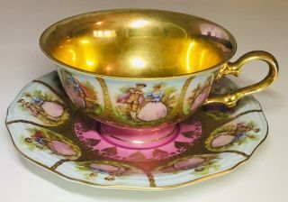 Vintage Bavarian Demitasse 22 Kt.  Gold Cup Saucer Hand Painted.  (1807).