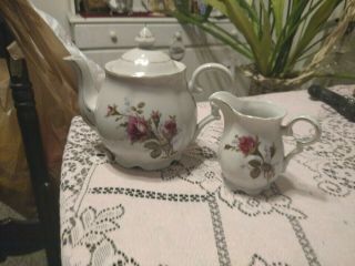 Vintage Moss Rose Tea Pot & Creamer