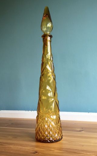 Vintage Mid Century Tall Art Glass Genie Bottle Decanter Murano Empoli Italian