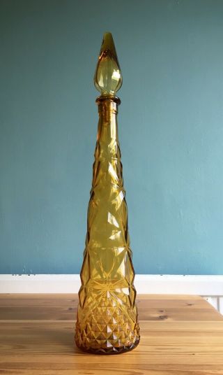 Vintage Mid Century Tall Art Glass Genie Bottle Decanter Murano Empoli Italian 7