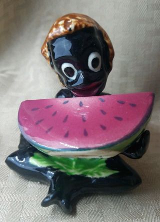 Vintage Black Americana Salt & Pepper Shaker Boy Holding Watermelon Made Japan