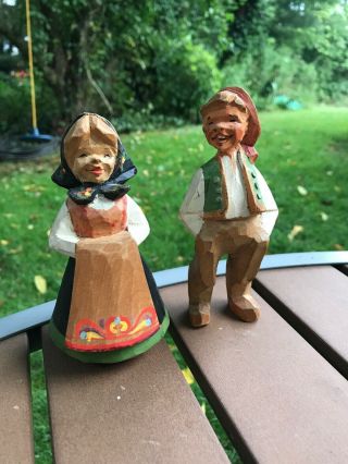 Vintage Handcarved Black Forest Young Man & Young Woman In Period Painted Dress
