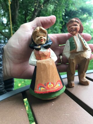 Vintage Handcarved Black Forest Young Man & Young Woman In Period Painted Dress 2