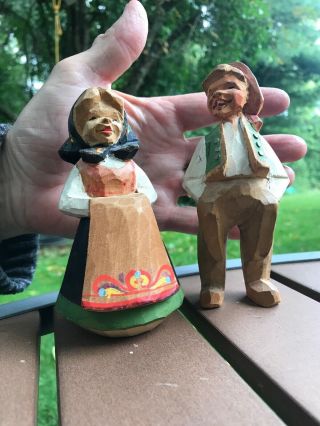 Vintage Handcarved Black Forest Young Man & Young Woman In Period Painted Dress 3