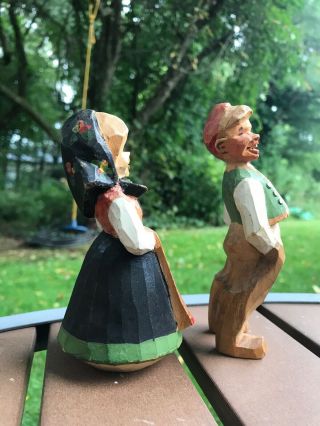 Vintage Handcarved Black Forest Young Man & Young Woman In Period Painted Dress 4