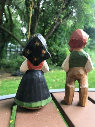 Vintage Handcarved Black Forest Young Man & Young Woman In Period Painted Dress 5