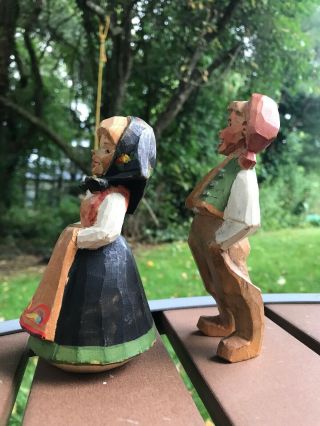 Vintage Handcarved Black Forest Young Man & Young Woman In Period Painted Dress 6