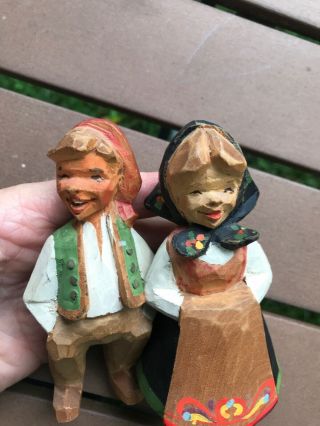 Vintage Handcarved Black Forest Young Man & Young Woman In Period Painted Dress 7