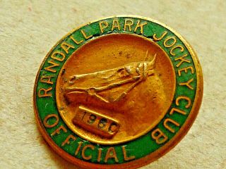 VINTAGE USA HORSE RACING RACECOURSE BADGE RANDELL PARK JOCKEY CLUB OFFICIAL 1960 2