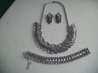 Vintage Juliana Light Purple Rhinestone Parure Set Necklace Bracelet Earrings