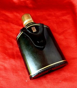 Vintage Glass Spirit Hip Flask In Leather Holder With Rolls Royce Badge