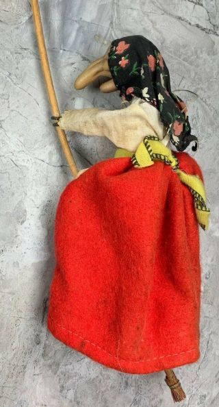Vintage Norwegian Hanging Good Luck Kitchen Witch W/ Broom & Red Skirt 9” 1970’s