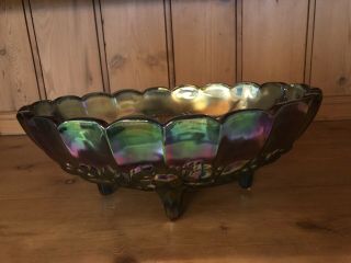 Vintage Carnival Glass Fruit Bowl In Blue Green.  Two Available.