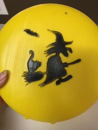 Vintage Halloween Blow Mold Witch Broom Bat & Cat Silhouette On Moon 8 3/4” G24
