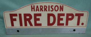Vintage Harrison Fire Department License Plate Topper Red White Reflective