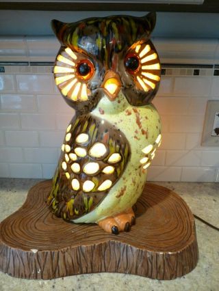 Vintage Retro Mid Century Ceramic Owl Table Lamp Light Quartz Features 17 " H Eye
