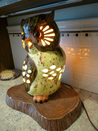 VINTAGE RETRO MID CENTURY CERAMIC OWL TABLE LAMP LIGHT QUARTZ FEATURES 17 