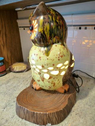 VINTAGE RETRO MID CENTURY CERAMIC OWL TABLE LAMP LIGHT QUARTZ FEATURES 17 