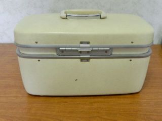 Vintage Samsonite Horizon Luggage Train Case Suitcase Off White No Key No Mirror