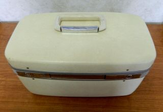 Vintage Samsonite Horizon Luggage Train Case Suitcase Off White No Key No Mirror 2