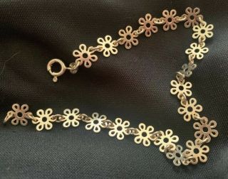 Vintage Sterling Silver Flower Link Anklet Bracelet 9” Italy Bracelet