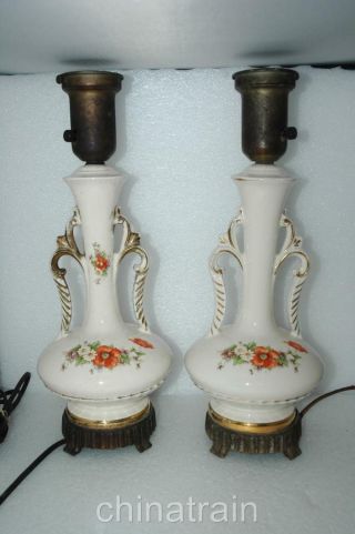 2 Vintage Antique Harker Pottery Oriental Poppy Summit Electric Table Lamps