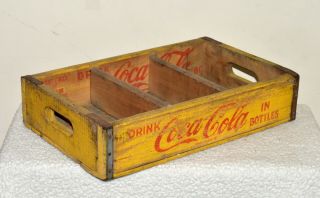 Vintage 1964 Coca Cola Wooden Crate Bottle Carrier Yellow 2