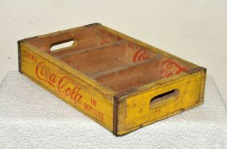 Vintage 1964 Coca Cola Wooden Crate Bottle Carrier Yellow 3