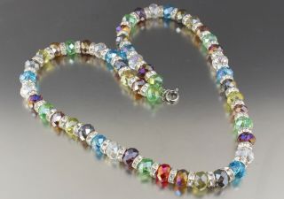 Vintage 70’s Multi Color Ab Aurora Borealis Crystal Glass Bead Necklace