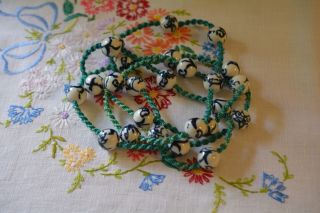 Vintage Chinese Blue & White Hand Painted Porcelain Bead Braided Necklace 4