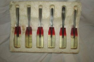6 Pc.  Vintage Buck Bros.  Carving Tool Set Chisels Gouges Plastic Grips Woodworking
