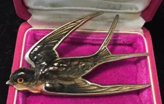 Vintage Art Deco Jewellery Enamelled Swallow Swift Bird Brooch