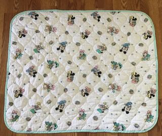 Vtg Disney Baby Mickey Mouse Minnie Donald Daisy Crib Blanket Comforter 42x33